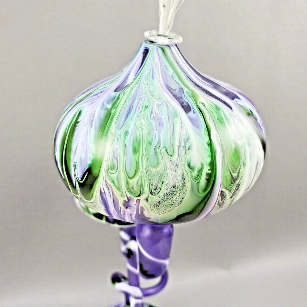 Flame Glow Oil Lamp Penco Hand Blown Glass Intertwined Stems Candle Purple Green